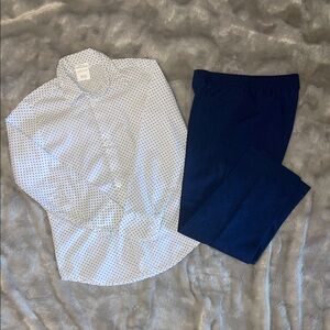 Van Heusen Boys Dress Outfit Set Polka Dot Button Down Shirt Navy Pants size 7